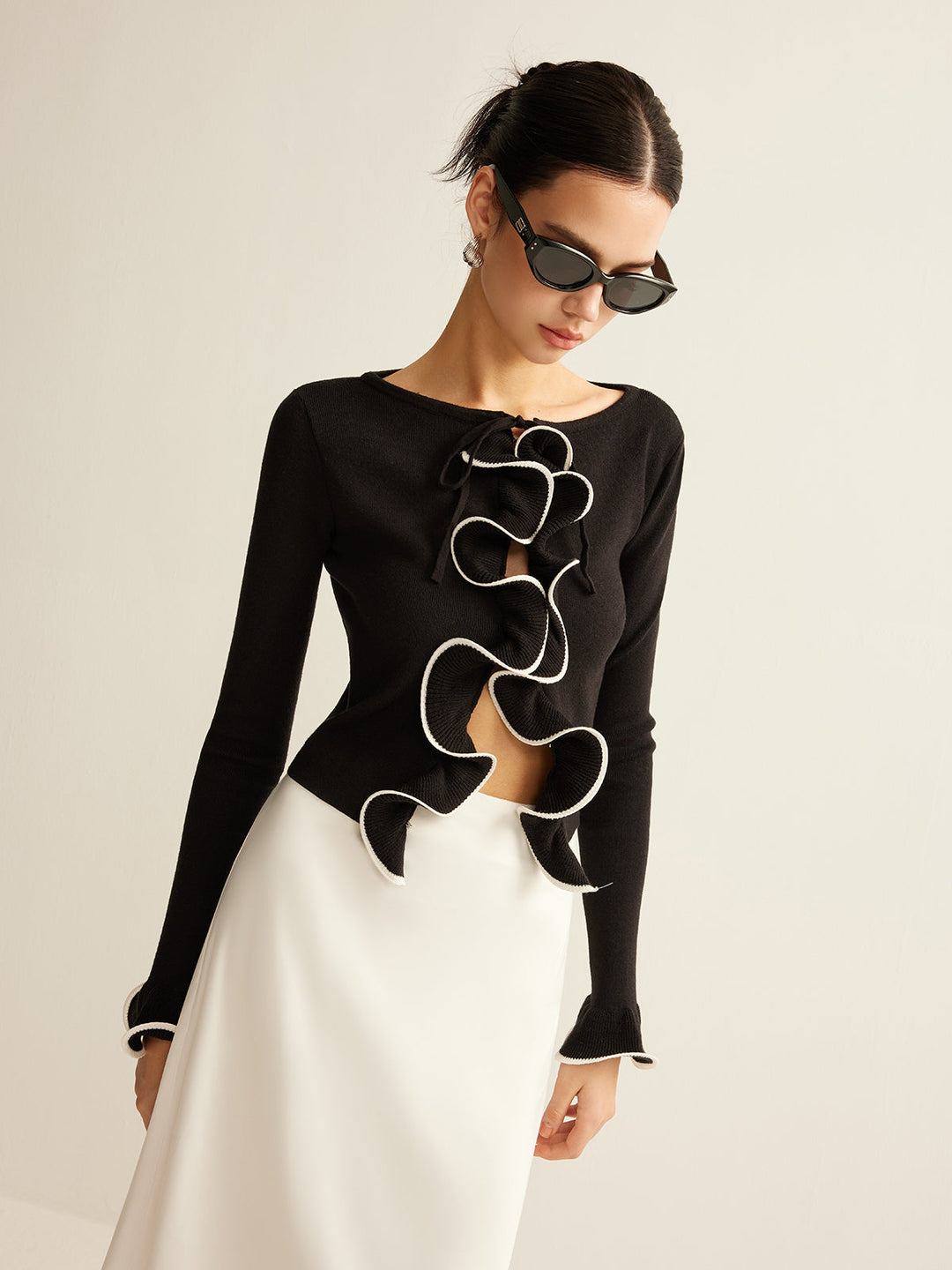 Black Skinny Ruffle Cardigan for Women - Isabella-XS-The Livary