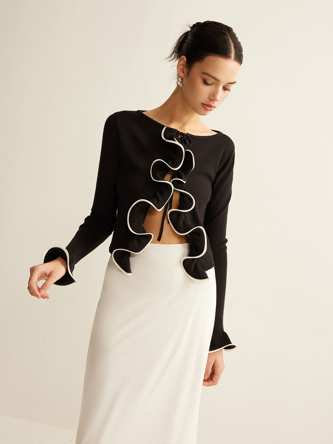 Black Skinny Ruffle Cardigan for Women - Isabella-XS-The Livary
