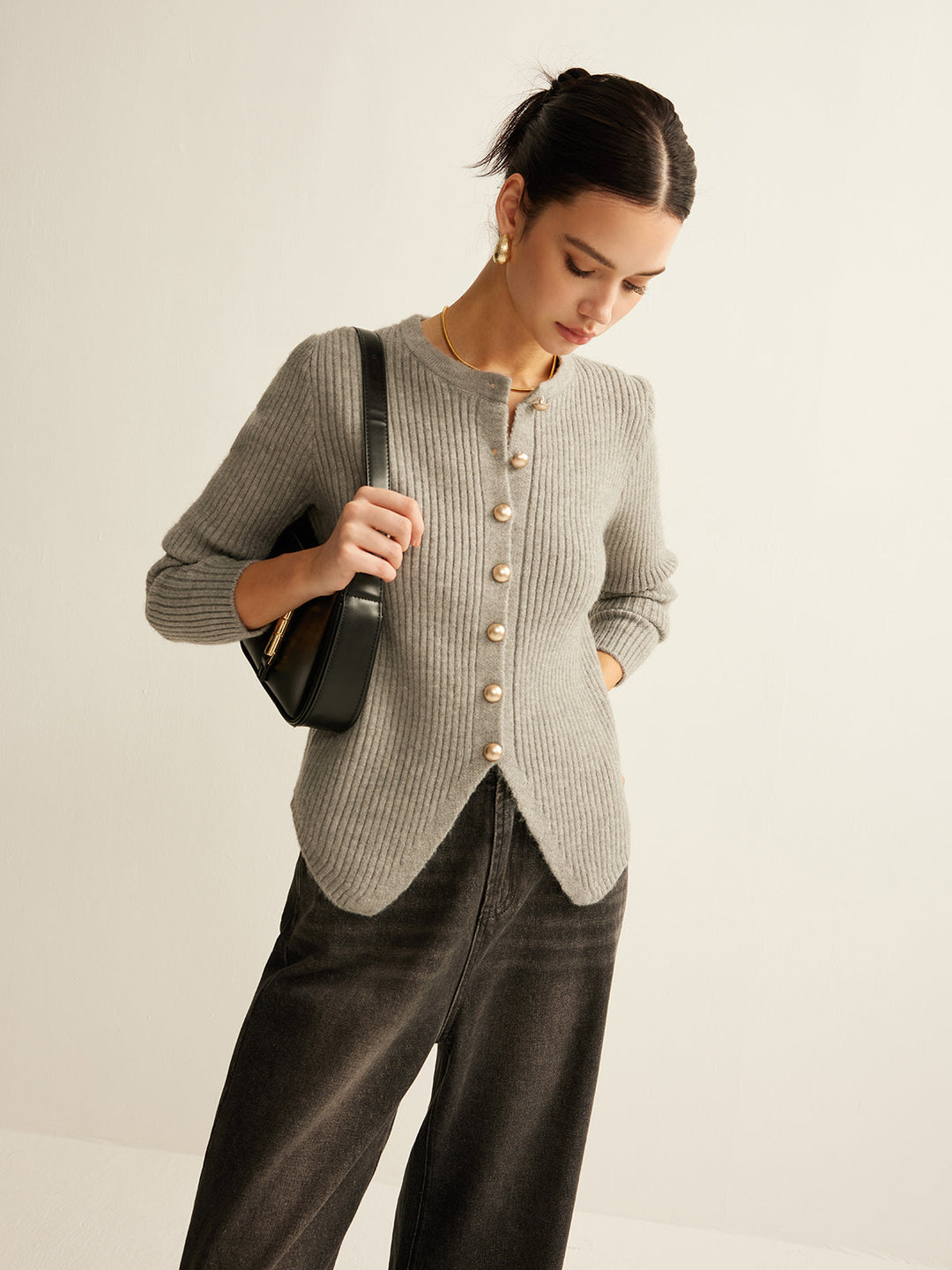 Sweater with Buttons for Women - Elise-Grey-XS-The Livary