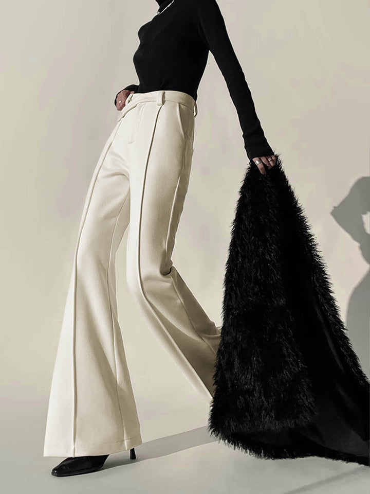 White High-Waist Trousers with Wide Legs for Women - Amara-XS-The Livary
