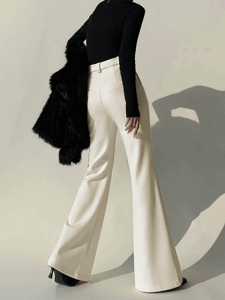 White High-Waist Trousers with Wide Legs for Women - Amara-XS-The Livary