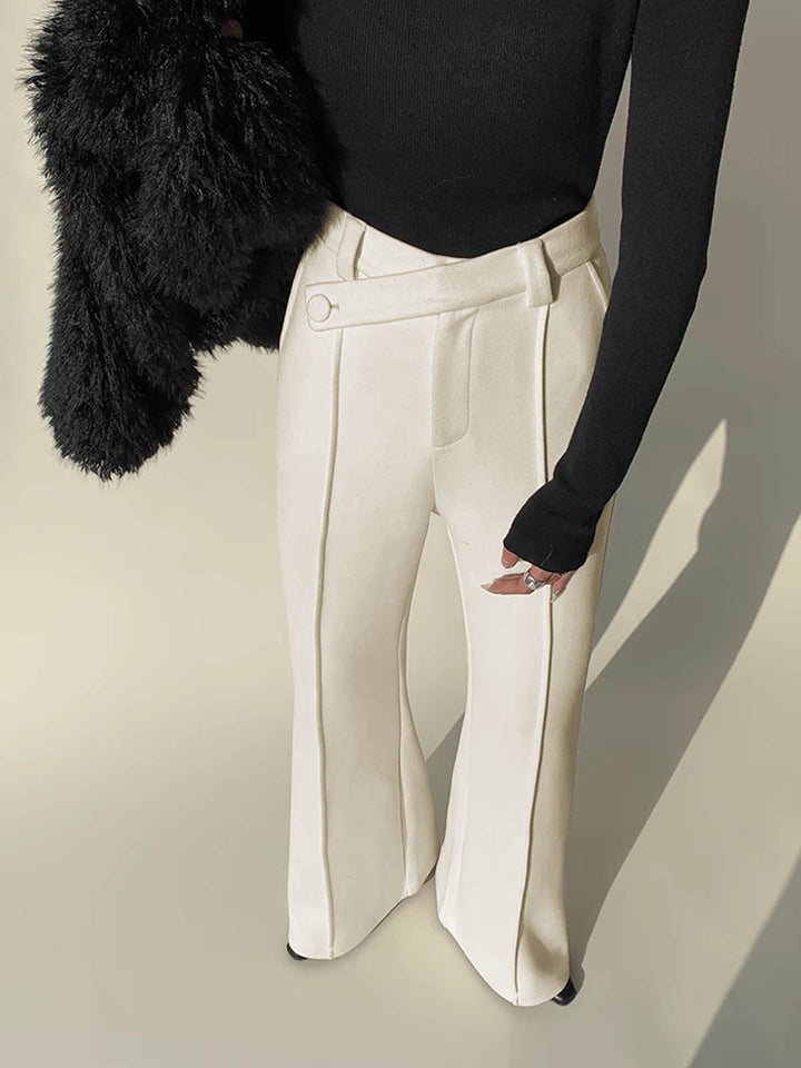 White High-Waist Trousers with Wide Legs for Women - Amara-XS-The Livary