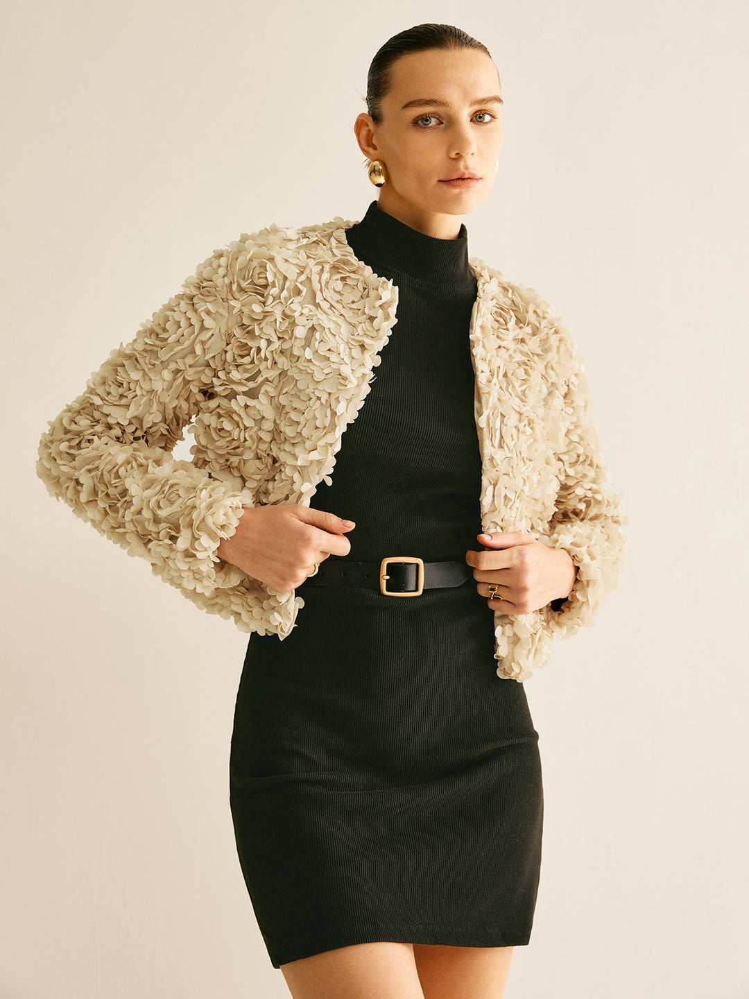 Beige Crew Neck Blazer for Women - Olivia-XS-The Livary