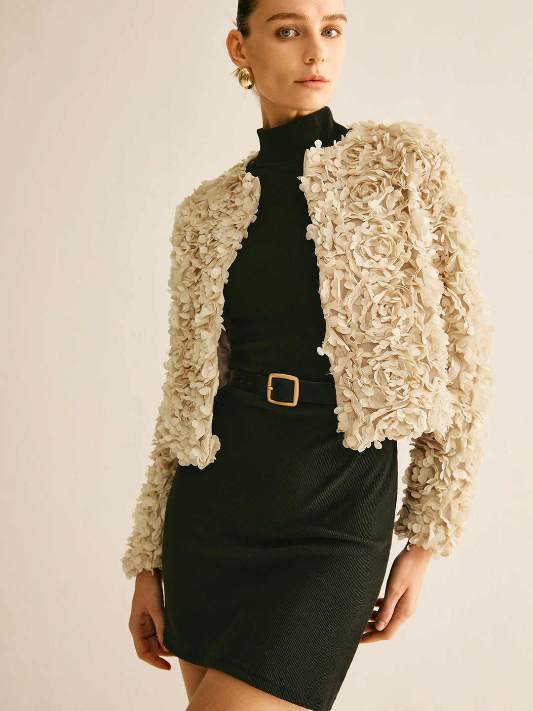 Beige Crew Neck Blazer for Women - Olivia-XS-The Livary