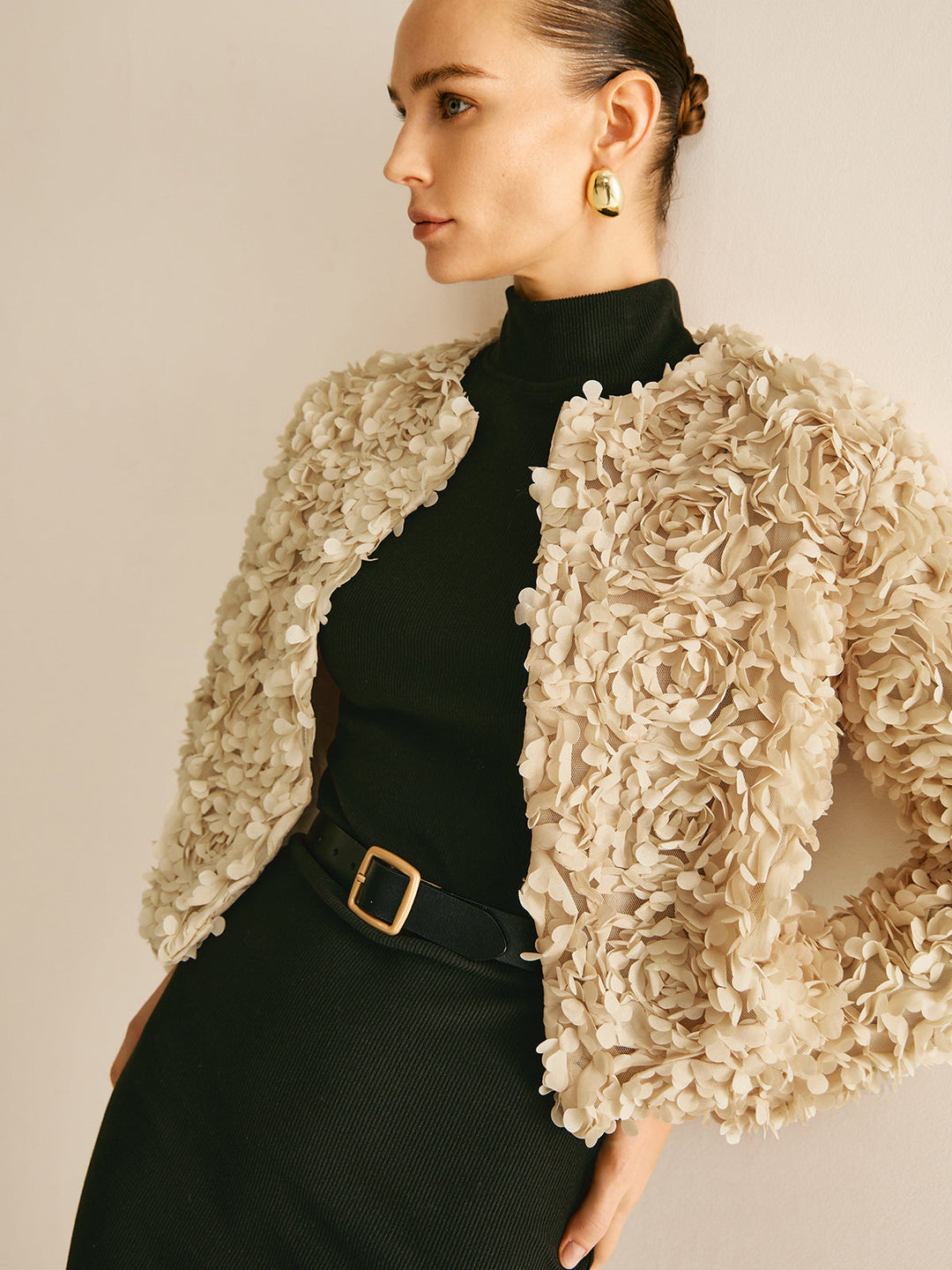 Beige Crew Neck Blazer for Women - Olivia-XS-The Livary