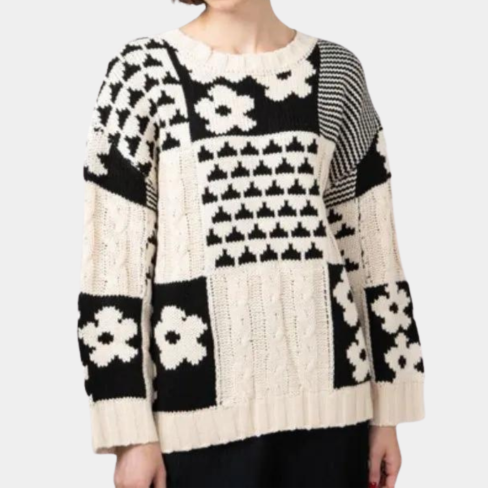 Loose Falling Knitted Ladies Sweater with Floral Print - Lilou-XS-The Livary