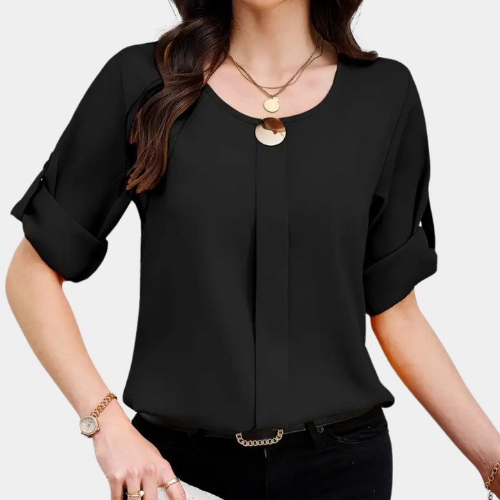 Lightweight Black Pleated Blouse for Women - Amira-XS-The Livary
