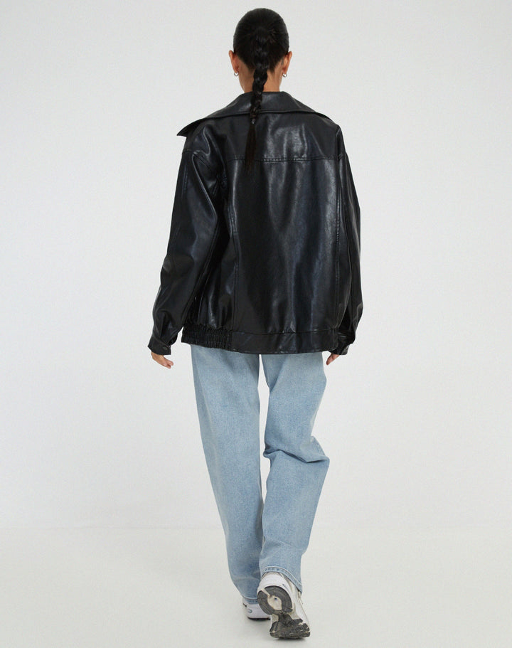 Oversized Loose Leather Women's Jacket – Yara-Brown-XS-The Livary