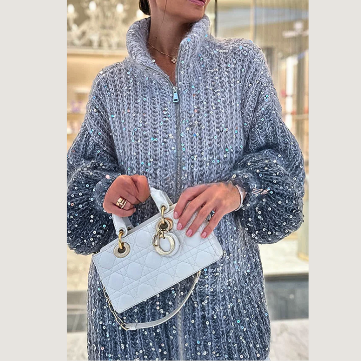 Festive Knitted Cardigan with Sequins - Viola-Blue-S-The Livary