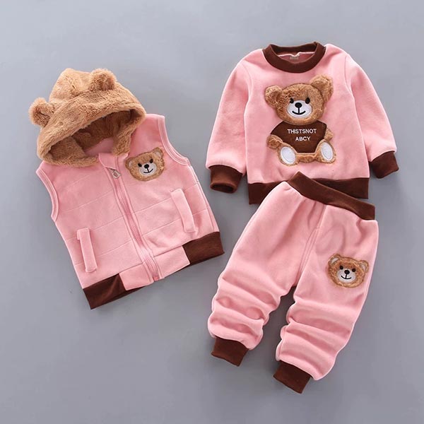 Three-Piece Baby and Toddler Set with Bear Pattern – BearHugs-Pink-6-9 Months (26.8–29.1in)-The Livary