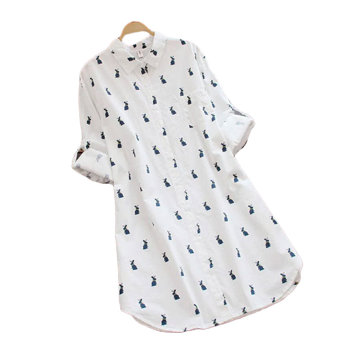 Playful shirt dress with rabbit print and lapel collar – Elina-S-The Livary