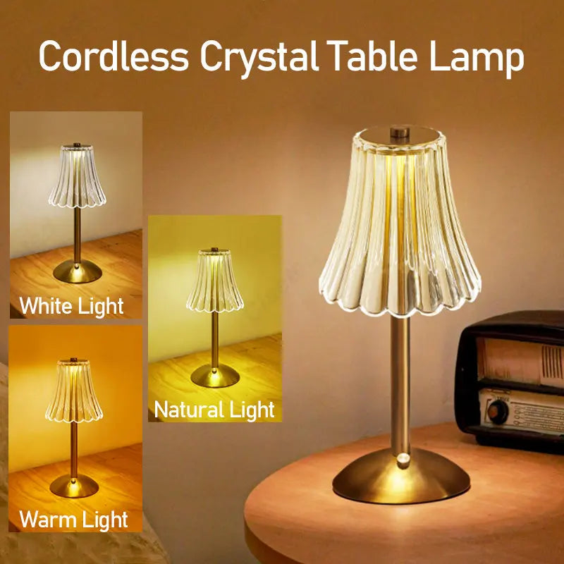 Wireless Table Lamp with Crystal Decor and Dimmable Lighting - GlamLight-The Livary