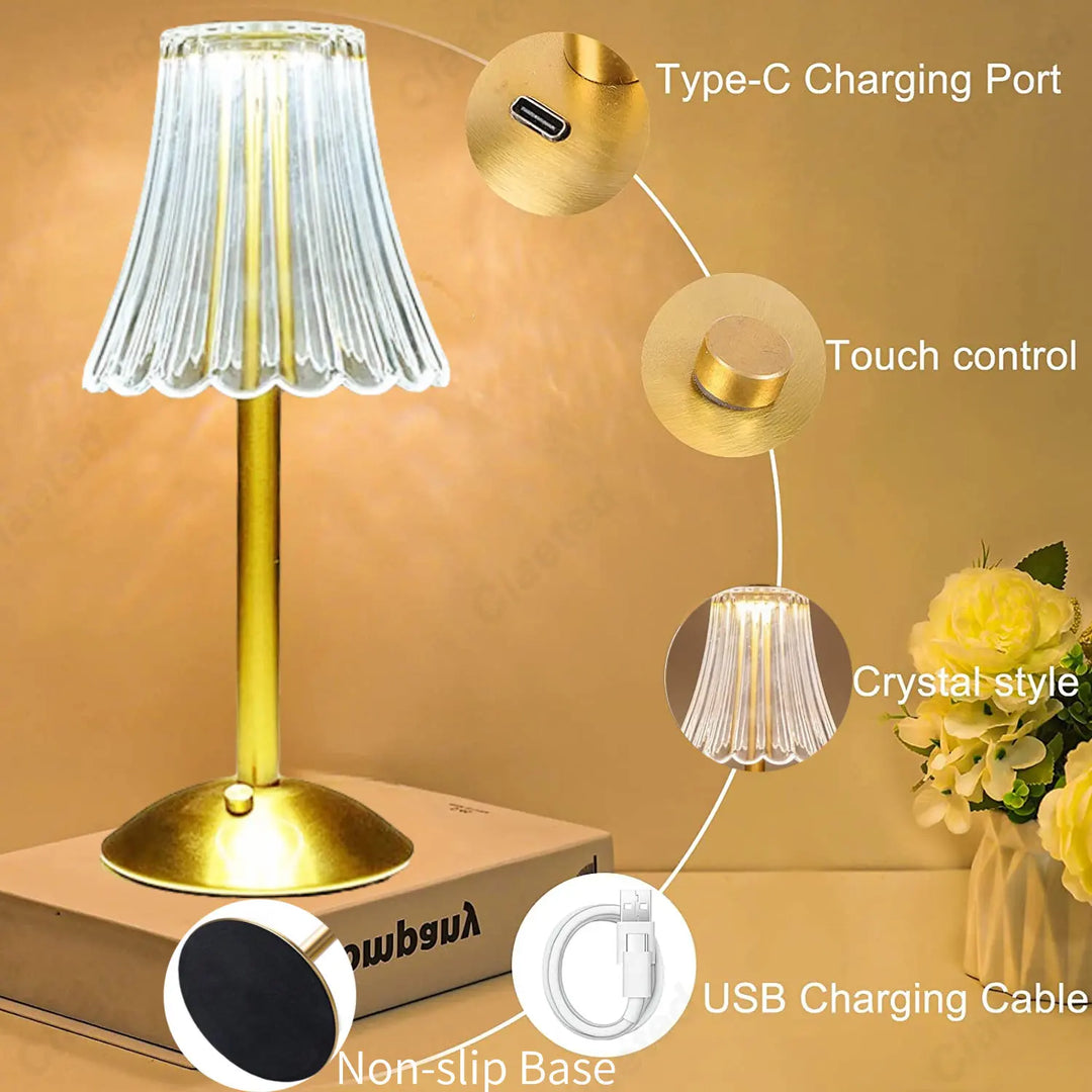 Wireless Table Lamp with Crystal Decor and Dimmable Lighting - GlamLight-The Livary