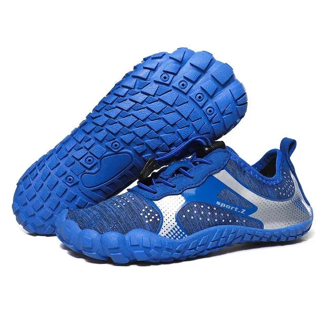 Children's beach shoes with a firm sole & secure fit – WaveTrek-Blue-9-The Livary