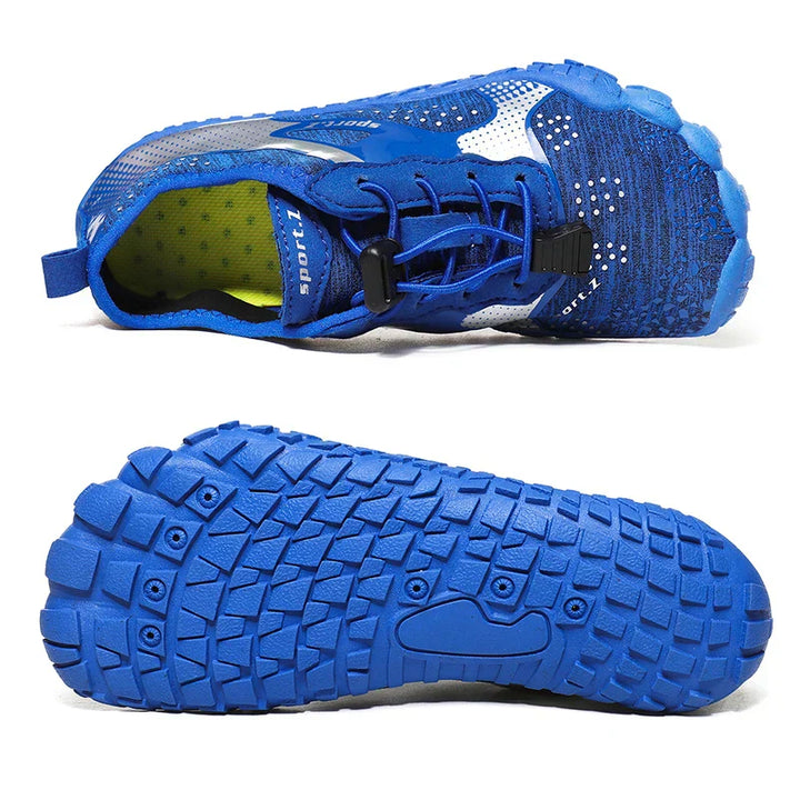 Children's beach shoes with a firm sole & secure fit – WaveTrek-Blue-9-The Livary