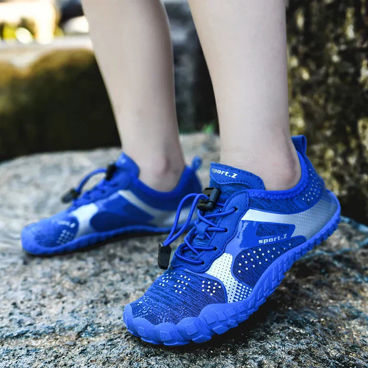 Children's beach shoes with a firm sole & secure fit – WaveTrek-Blue-9-The Livary