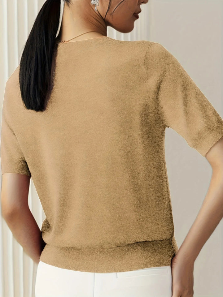 Spring Sweater with Short Sleeves – Mira-Grey-XS-The Livary