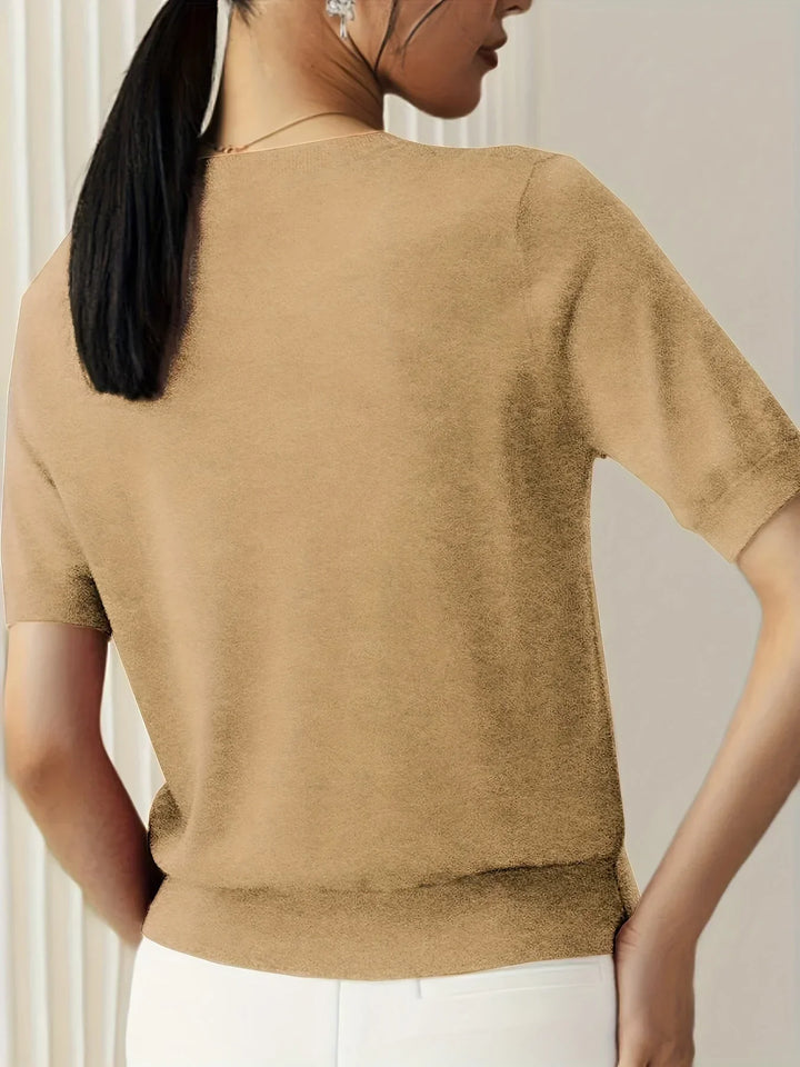 Ladies Short Sleeve Spring Sweater – Mila-Gray-XS-The Livary