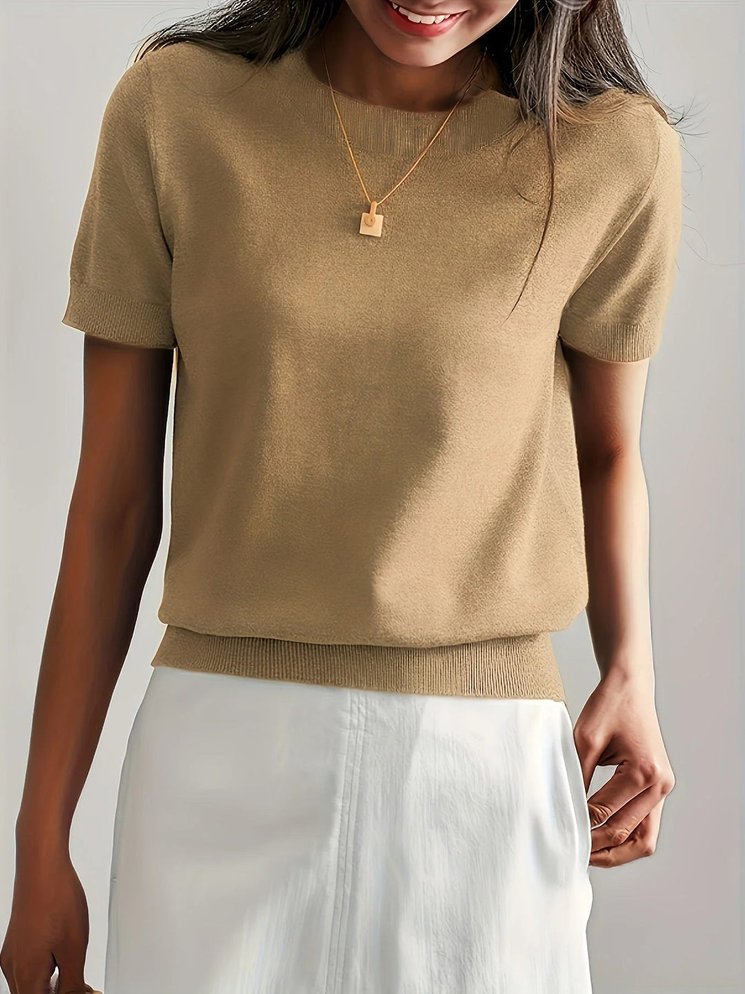 Spring Sweater with Short Sleeves – Mira-Grey-XS-The Livary