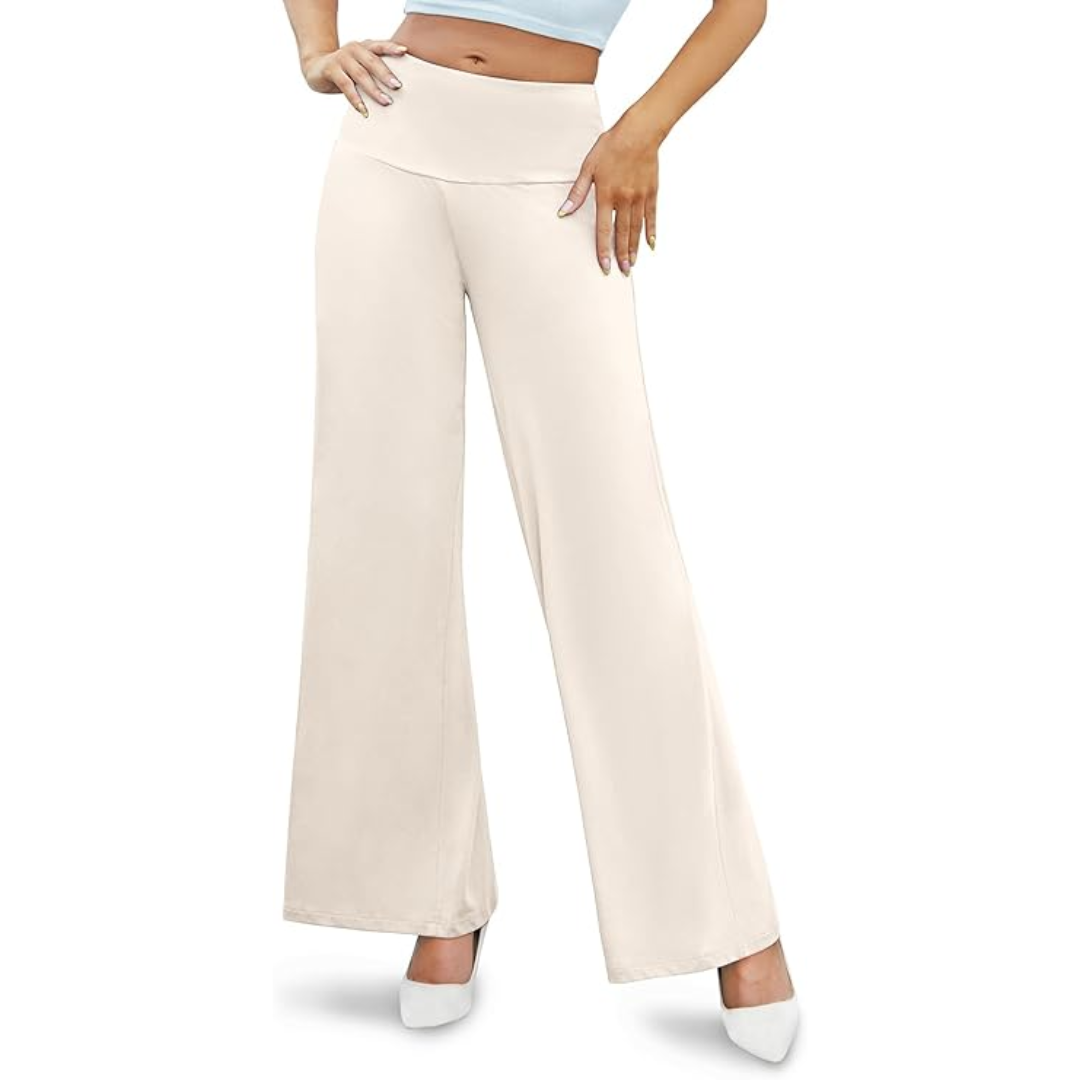 Comfortable High Waist Wide Palazzo Trousers - Oriana-Beige-S-The Livary