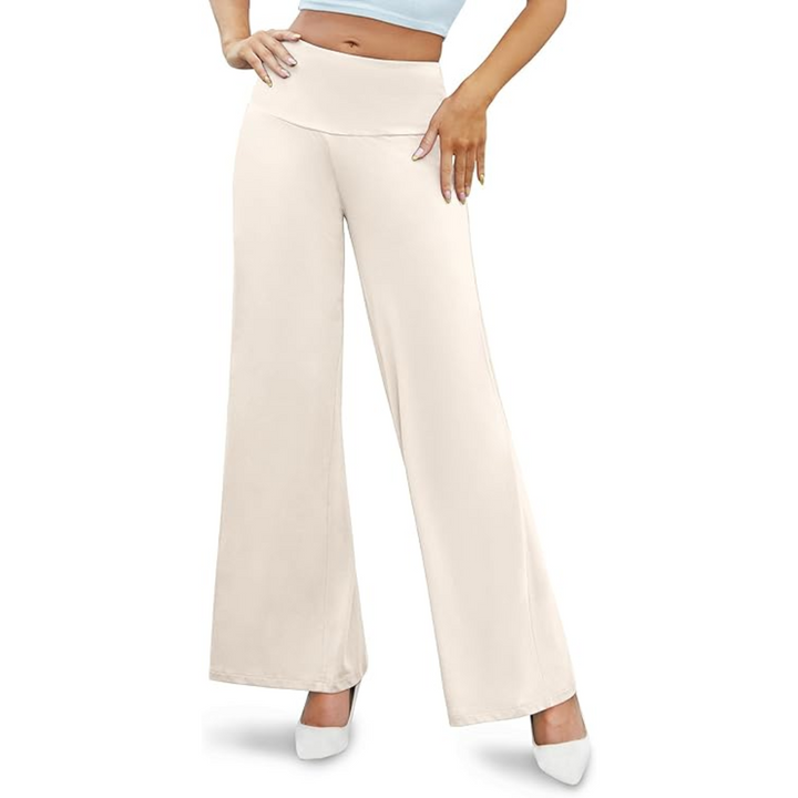 Comfortable High Waist Wide Palazzo Trousers - Oriana-Beige-S-The Livary