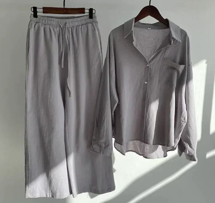 Lightweight two-piece summer set made of linen – Geneve-Gray-S-The Livary