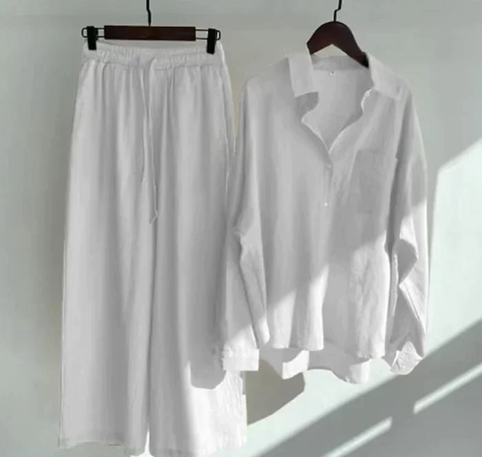 Lightweight two-piece summer set made of linen – Geneve-White-S-The Livary