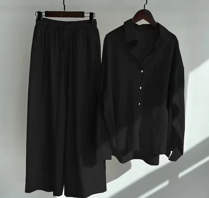 Lightweight two-piece summer set made of linen – Geneve-Black-S-The Livary