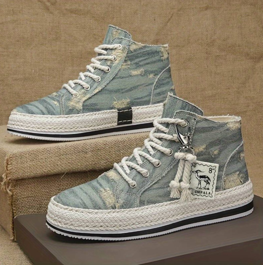 Men's High-Top Denim Sneakers with Grip Sole & Ankle Support – Jarek-Light blue-3.5-The Livary