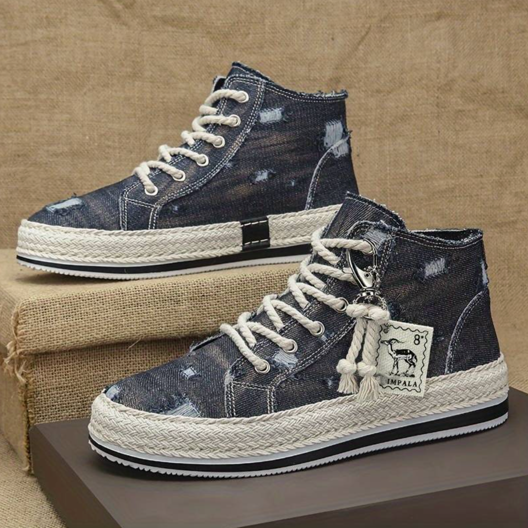 Men's High-Top Denim Sneakers with Grip Sole & Ankle Support – Jarek-Blue-3.5-The Livary