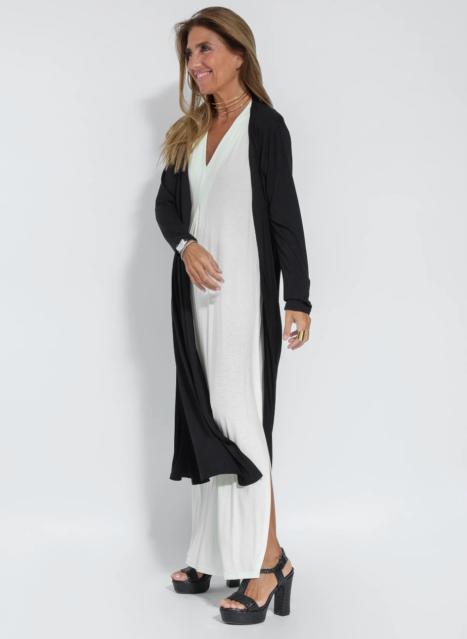 Figure-hugging dress with waistcoat – Valentina-White dress + vest in black-S-The Livary