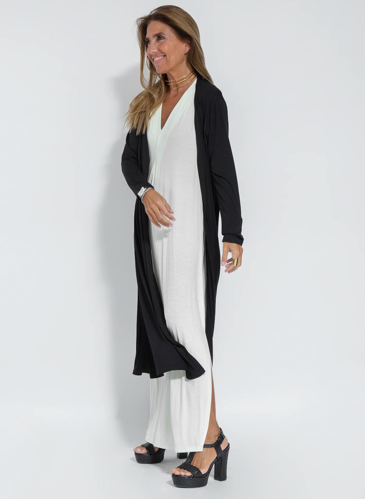Figure-hugging dress with waistcoat – Valentina-White dress + vest in black-S-The Livary