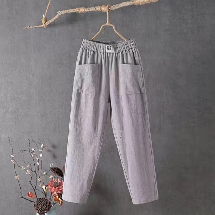 Linen Trousers with Elastic Waist - Livia-Gray-S-The Livary