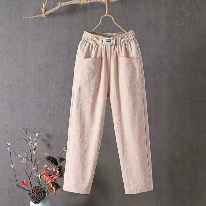 Linen Trousers with Elastic Waist - Livia-Pink-S-The Livary