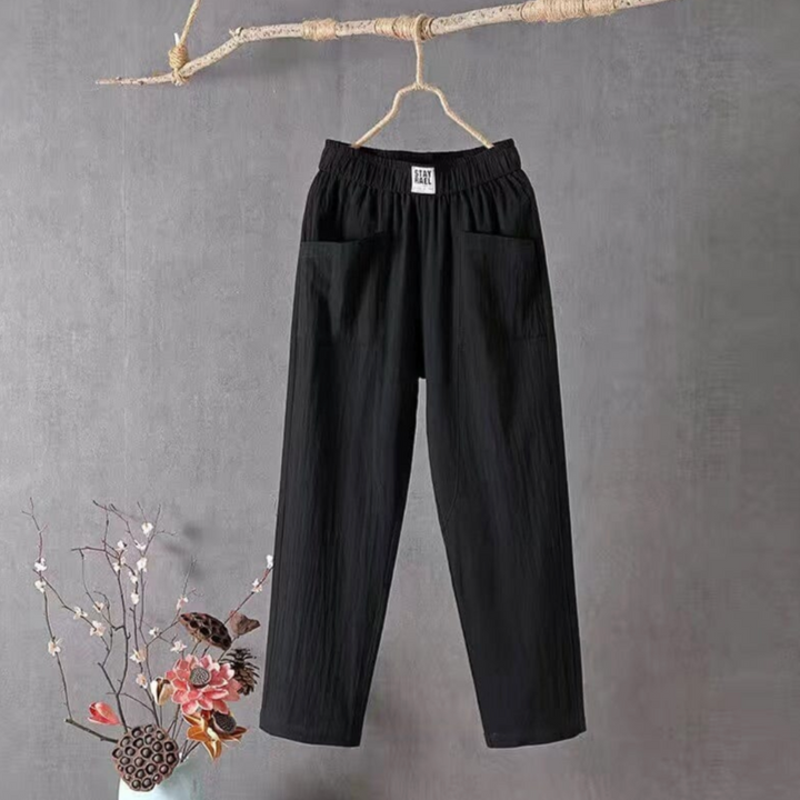 Linen Trousers with Elastic Waist - Livia-Black-S-The Livary