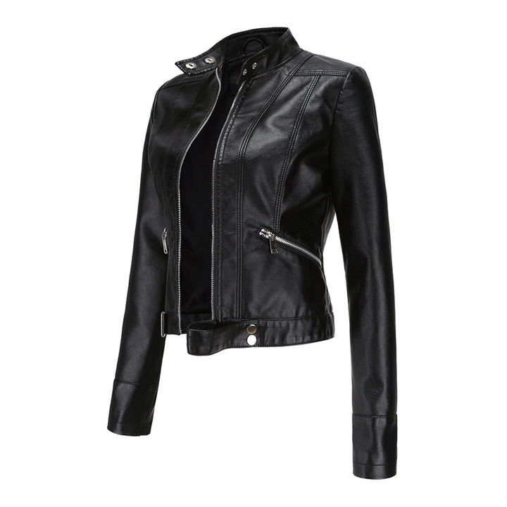 Stylish women's leather jacket in classic design – Marlene-Black-S-The Livary