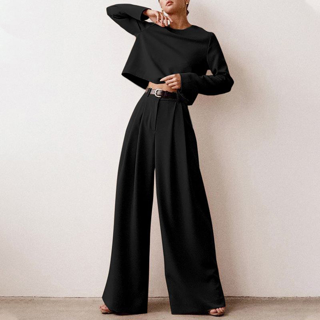 Trendy Two-Piece Palazzo Set - Amara-Black-S-The Livary