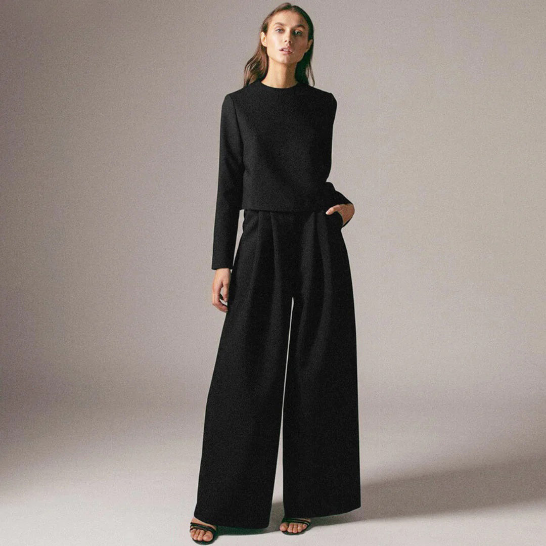 Trendy Two-Piece Palazzo Set - Amara-Black-S-The Livary