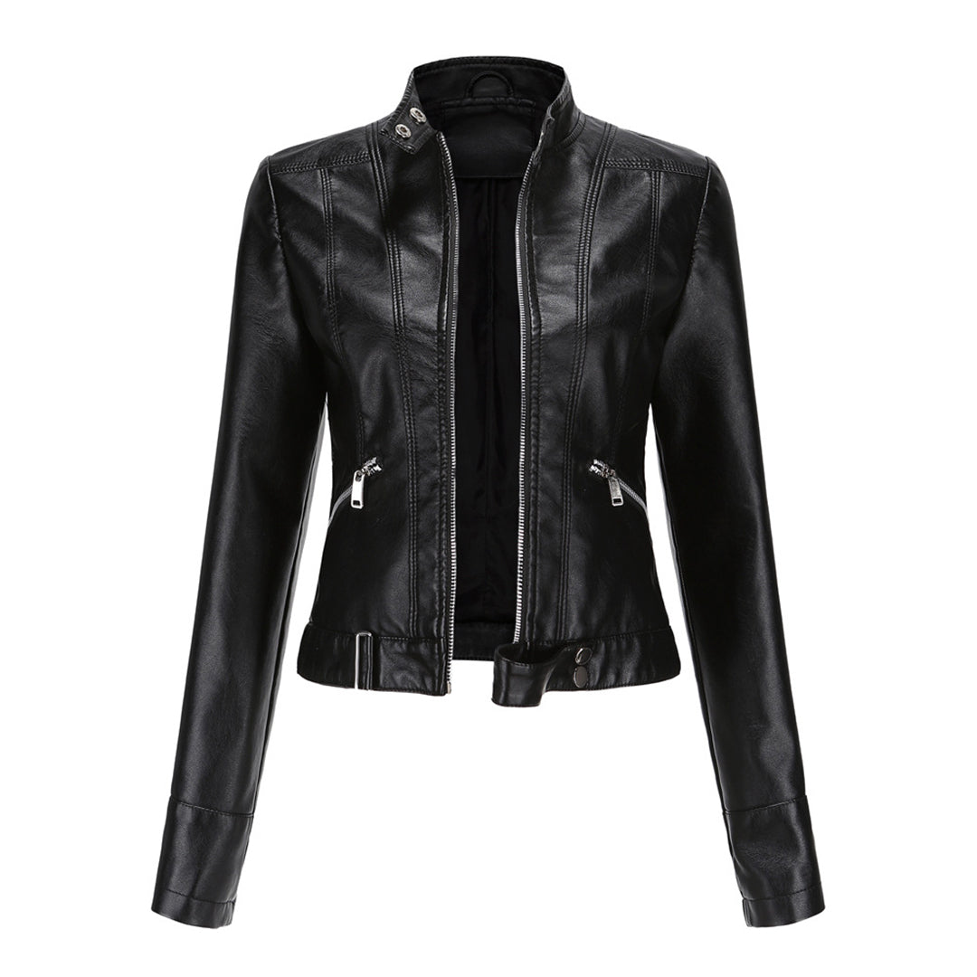 Stylish women's leather jacket in classic design – Marlene-Black-M-The Livary