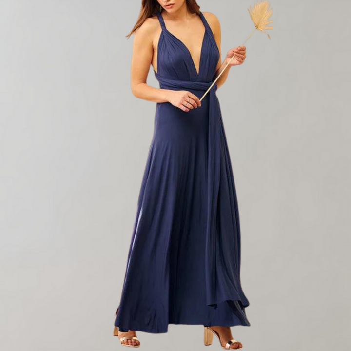 Tia - Elegant Wrap Dress for Women-Marine blue-S-The Livary