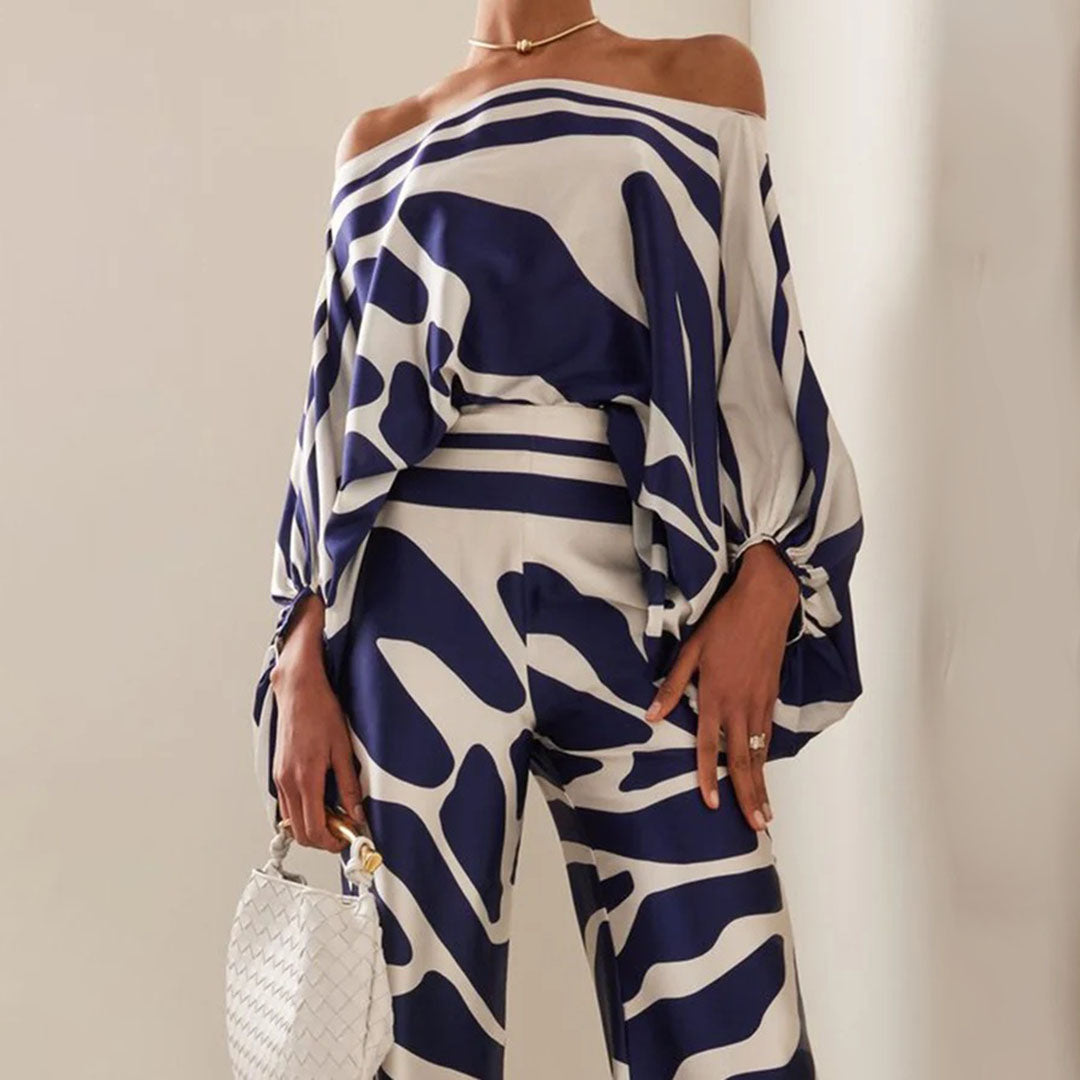 Two-Piece Satin Set with Pattern – Selena-Black-S-The Livary
