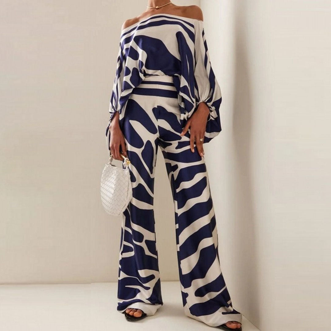 Two-Piece Satin Set with Pattern – Selena-Black-S-The Livary