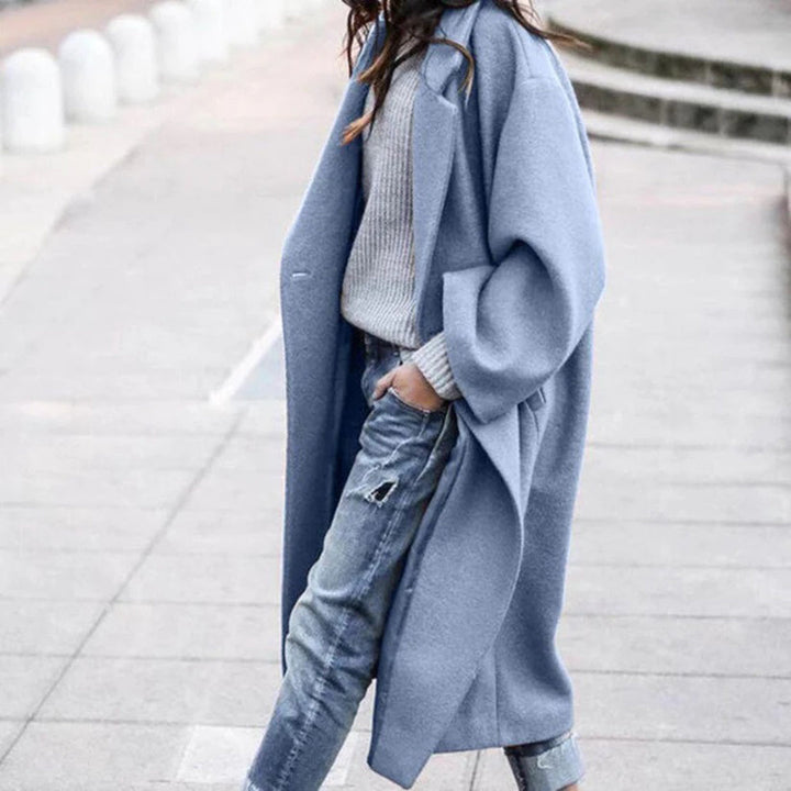 Knee-length Winter Coat with Large Collar for Ladies - Mira-Blue-S-The Livary