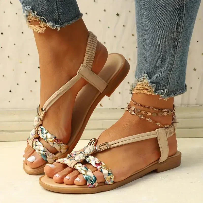 Boho-Beaded Slip-On Summer Sandals - Amira-Red-2.5-The Livary