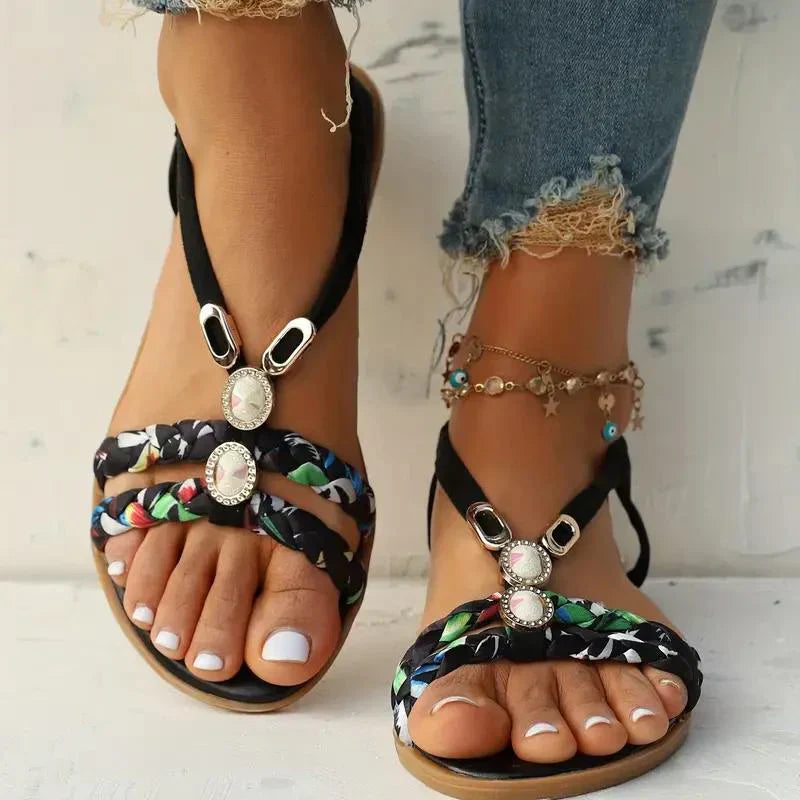 Boho-Beaded Slip-On Summer Sandals - Amira-Red-2.5-The Livary