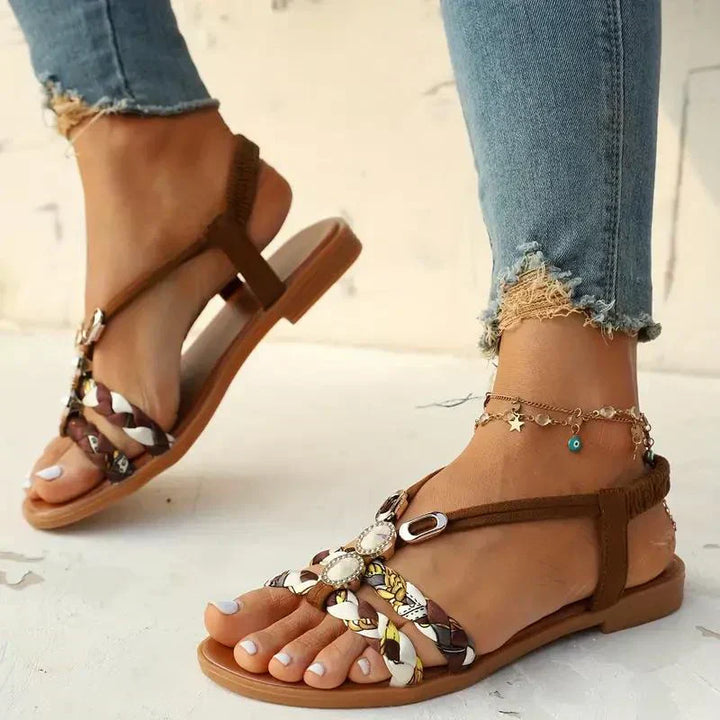 Boho-Beaded Slip-On Summer Sandals - Amira-Red-2.5-The Livary