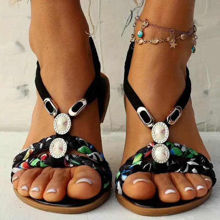 Boho-Beaded Slip-On Summer Sandals - Amira-Black-2.5-The Livary