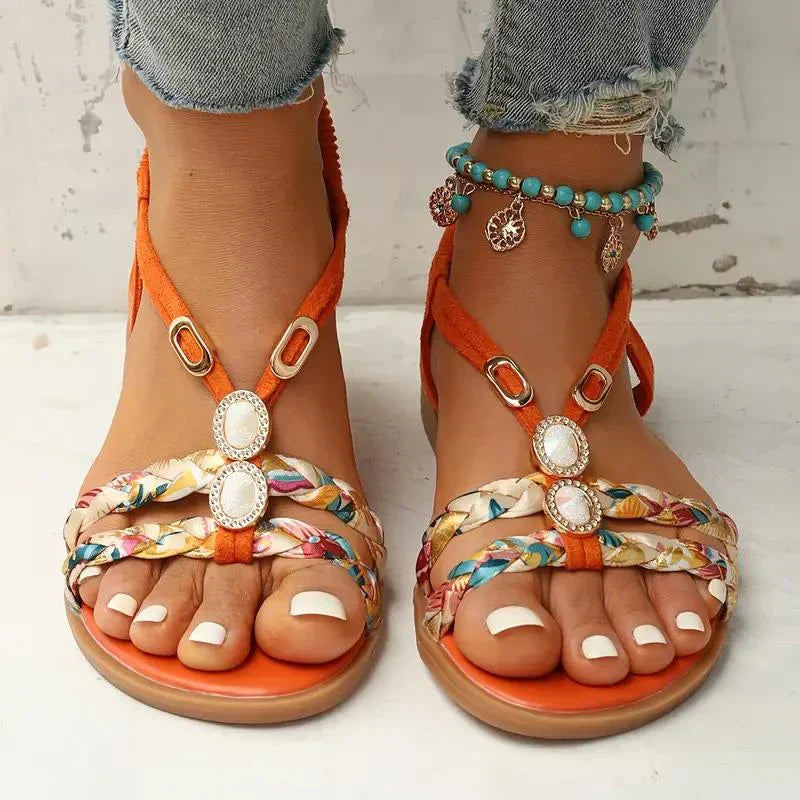 Boho-Beaded Slip-On Summer Sandals - Amira-Orange-2.5-The Livary