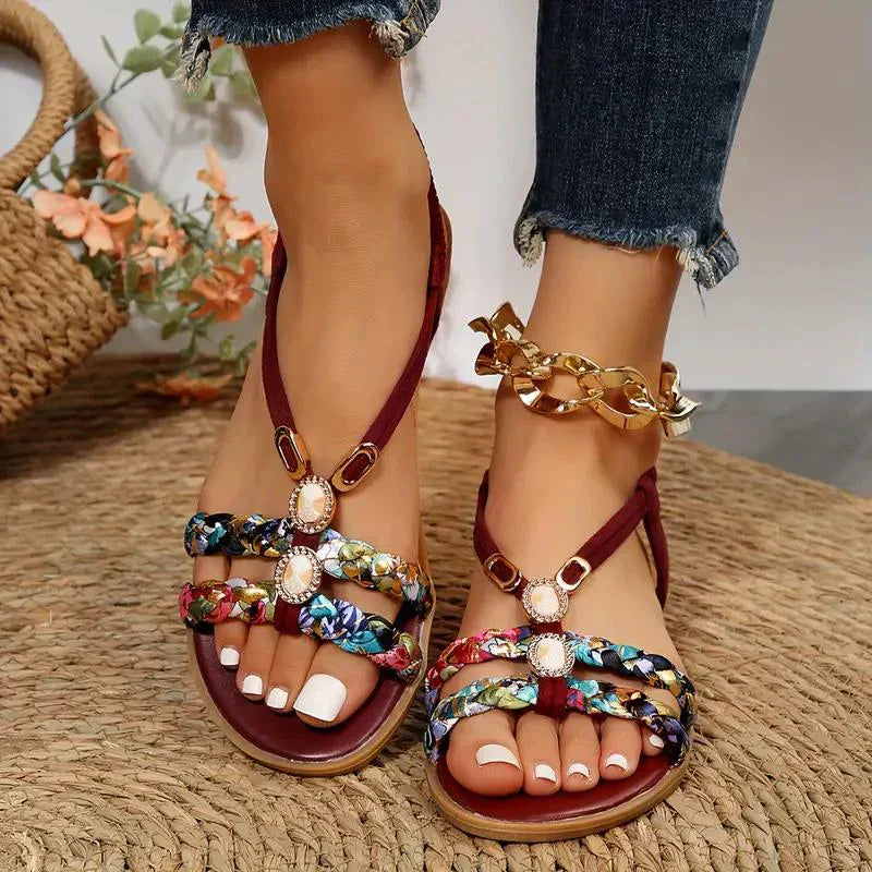 Boho-Beaded Slip-On Summer Sandals - Amira-Red-2.5-The Livary