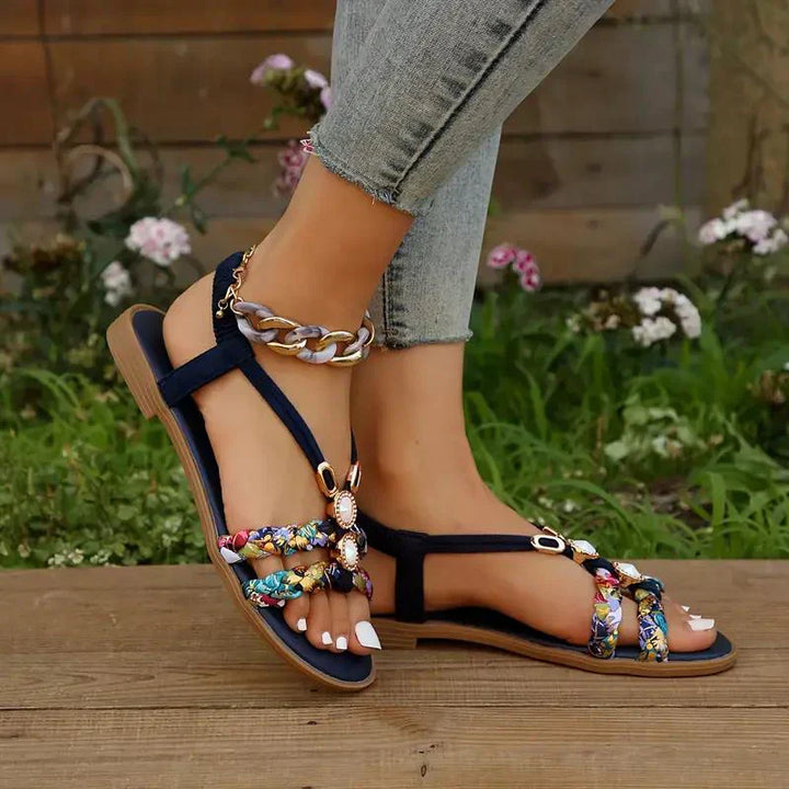 Boho-Beaded Slip-On Summer Sandals - Amira-Red-2.5-The Livary